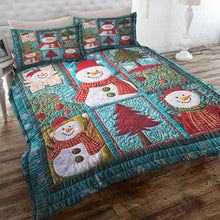 Load image into Gallery viewer, Festive Snowman Christmas Quilt Bed Set - Cozy Holiday Bedding | Valentine&#39;s Day Gifts Blanket PopCulturePrints
