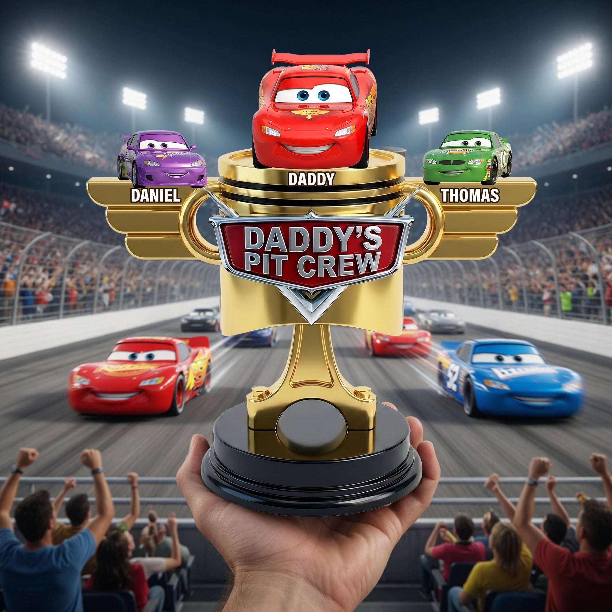 “Join Daddy's Pit Crew - A Personalized Acrylic Plaque for Fathers” - Custom Gift for Dads, Grandpas, and Family Shaped Plaques PopCulturePrints