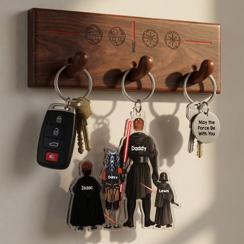 “May the Force Be With You” - Space Warrior Dad Keychain - Personalized Gift for Dads, Grandpas, and More Keychains PopCulturePrints
