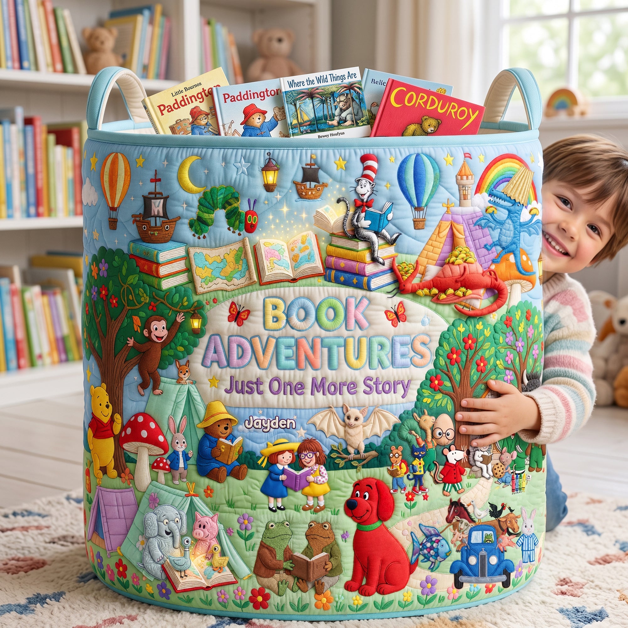 Kid Book Storage Quilted Basket - Personalized Gifts For Kids 03qhlu160726 Laundry Basket PopCulturePrints