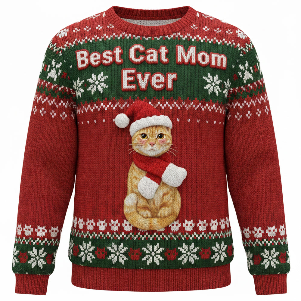 Best Cat Mom Ever - Custom Photo Ugly Sweater for Cat Lovers AOP Products PopCulturePrints