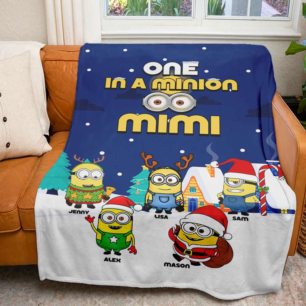 Personalized Minion-Themed Christmas Blanket for Grandma Blanket PopCulturePrints