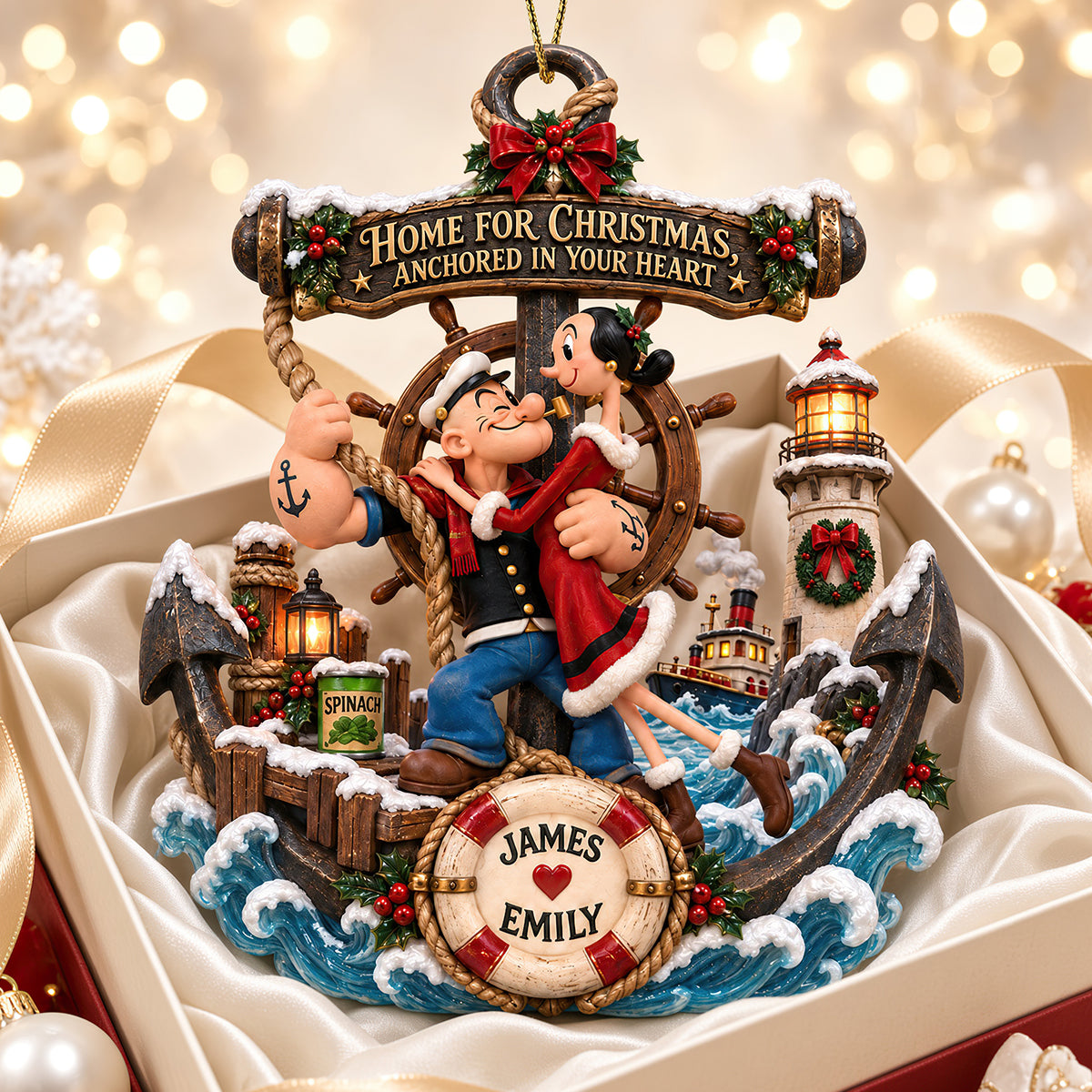 “Home for Christmas, Anchored in Your Heart” - Personalized Acrylic Ornament, A Unique Gift for Couples and Loved Ones Ornament PopCulturePrints
