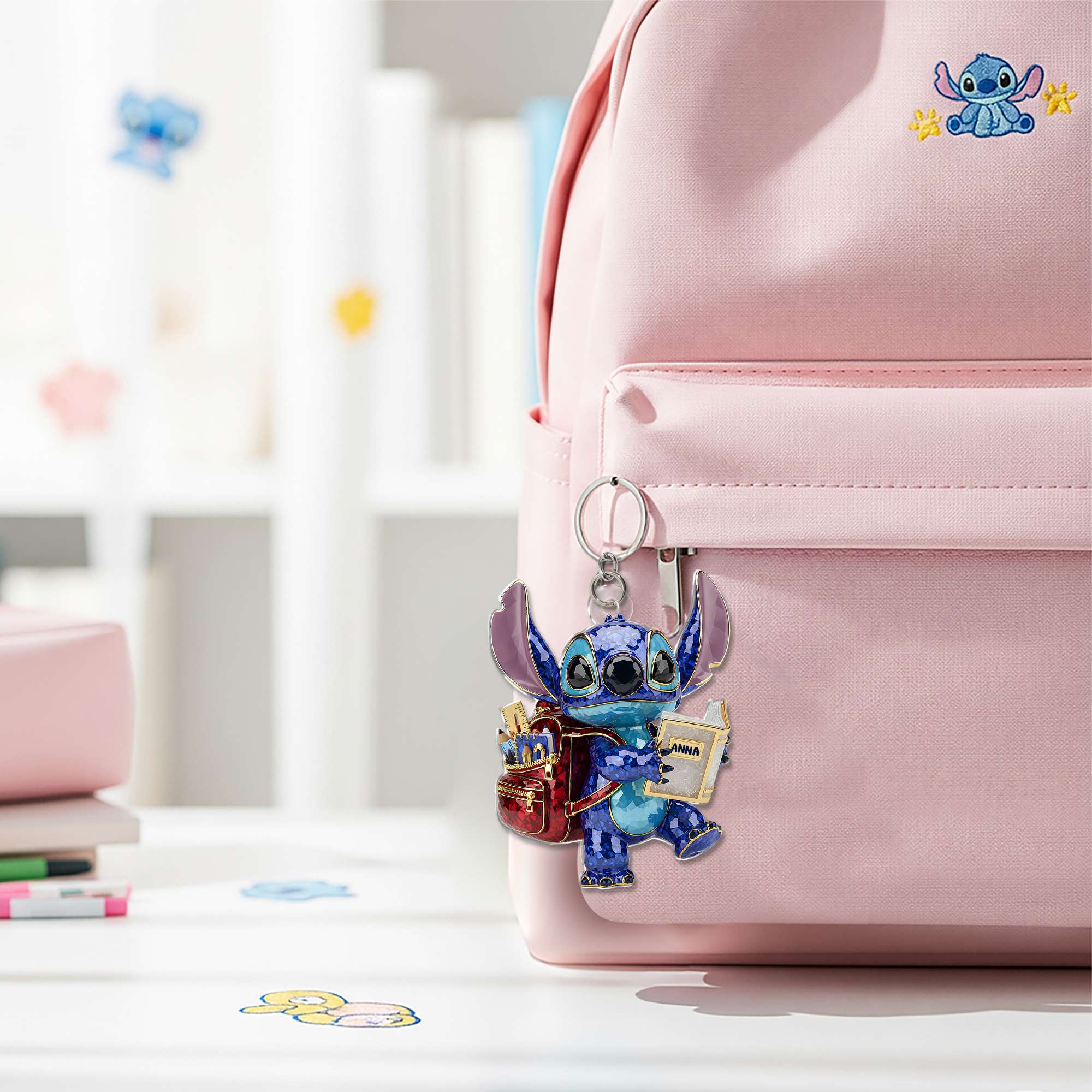 Cute Blue Monster Back To School Keychain - Personalized Gift for Kids Keychains PopCulturePrints