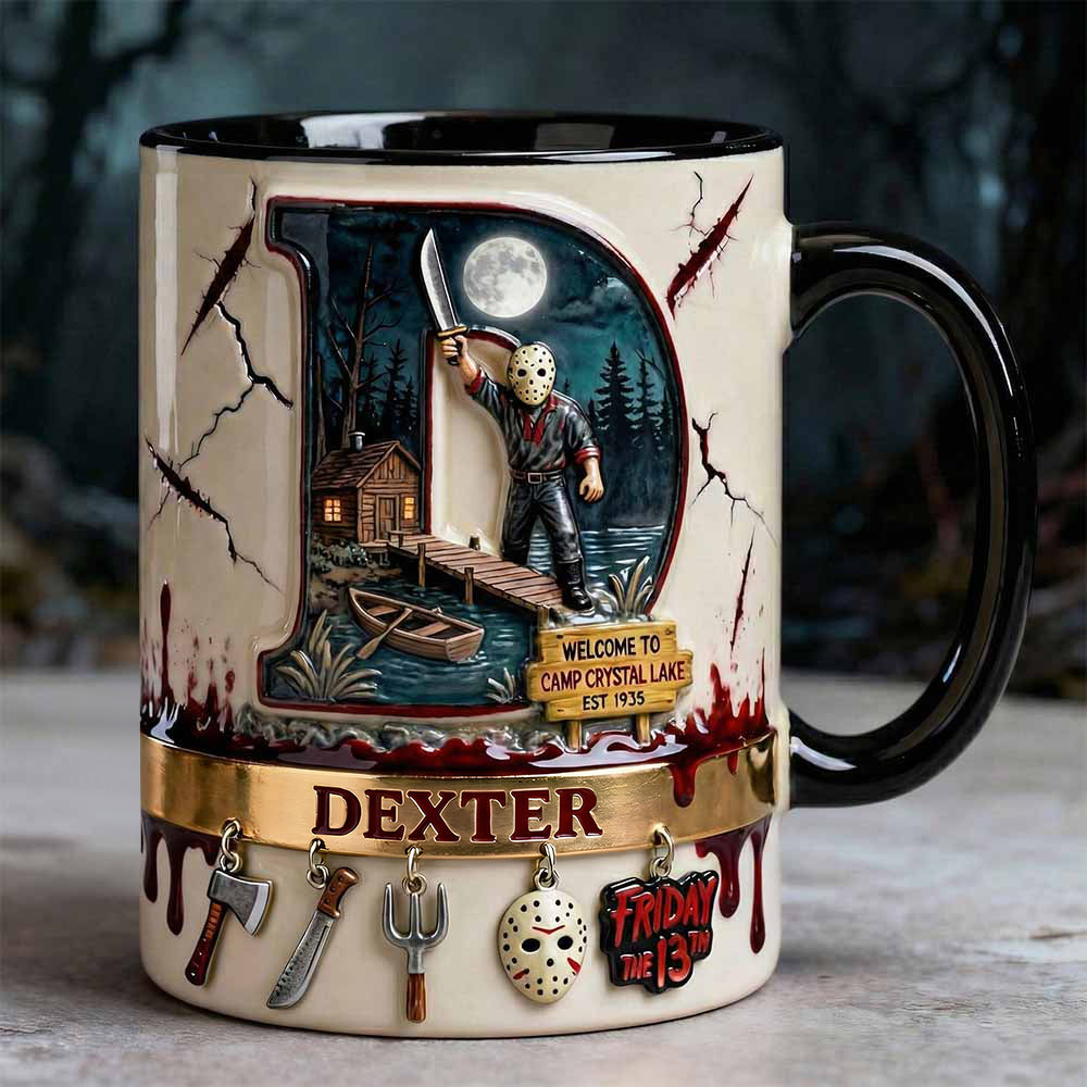“Welcome to Camp Crystal Lake” - Lake Slasher Accent Mug, Personalized for Horror Fans Coffee Mug PopCulturePrints