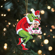 Load image into Gallery viewer, Personalized Baby Face Christmas Ornament with Grinch Design - Custom Photo Gift, 2024
