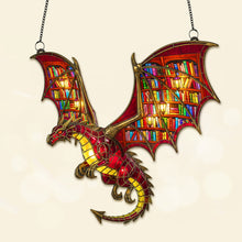 Load image into Gallery viewer, Ignite Your Imagination: Book Lover Dragon Suncatcher Ornament - Customizable Gift for Book Lovers Ornament PopCulturePrints
