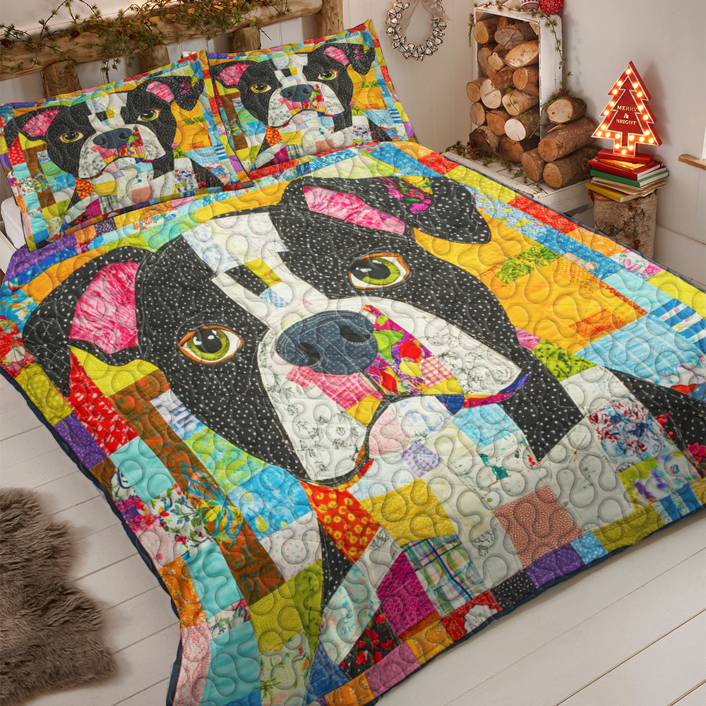 Colorful Boxers Dog Christmas Quilt Set for Dog Lovers