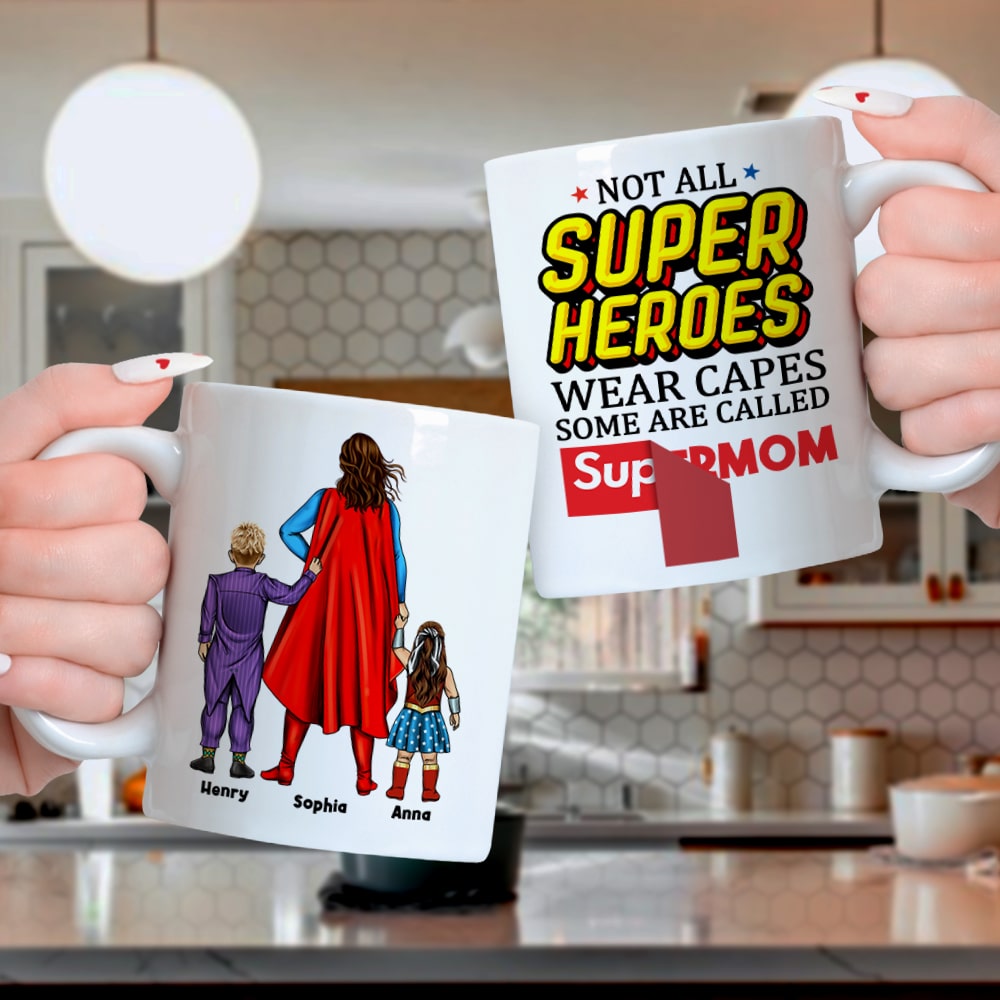 Supermom & Kids Personalized Coffee Mug Coffee Mug PopCulturePrints