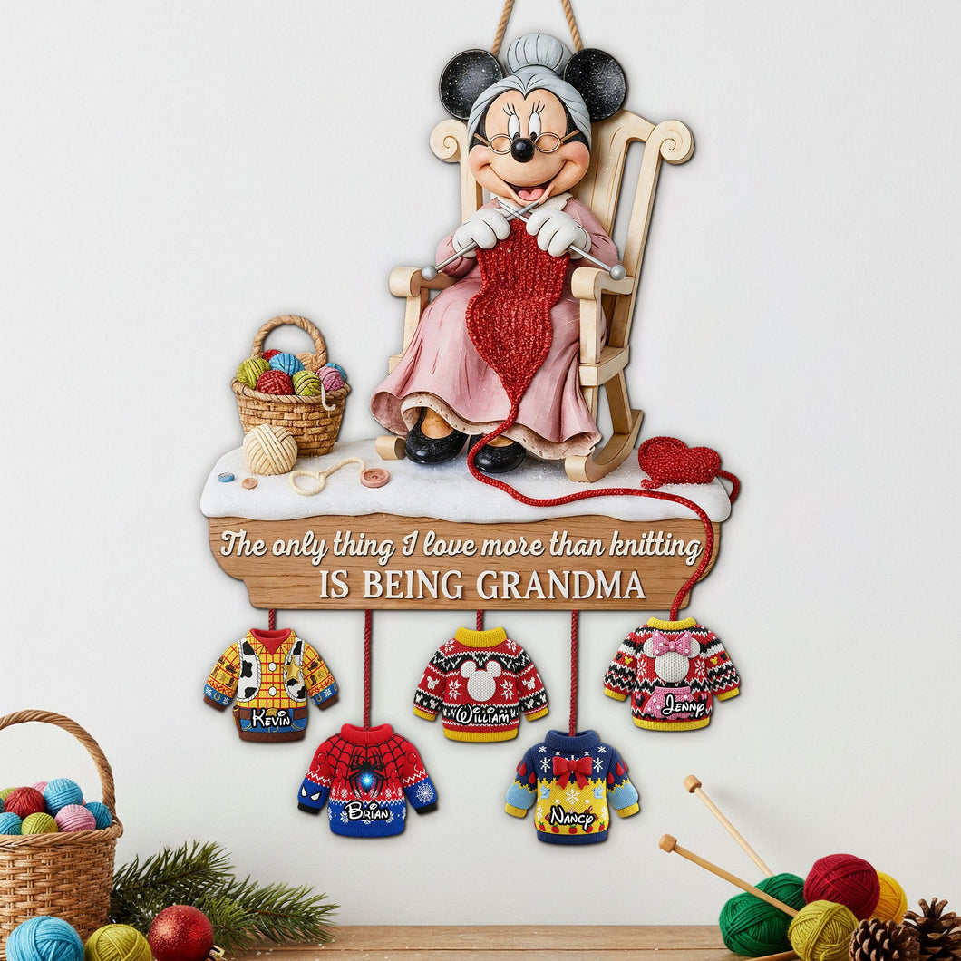 The Only Thing I Love More Than Knitting is Being Grandma - Personalized Grandkids Wood Sign Wood Sign PopCulturePrints