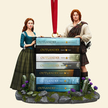 Load image into Gallery viewer, Time Traveler Book Stack Ornament - Personalized Gift for Outlander Fans Ornament PopCulturePrints
