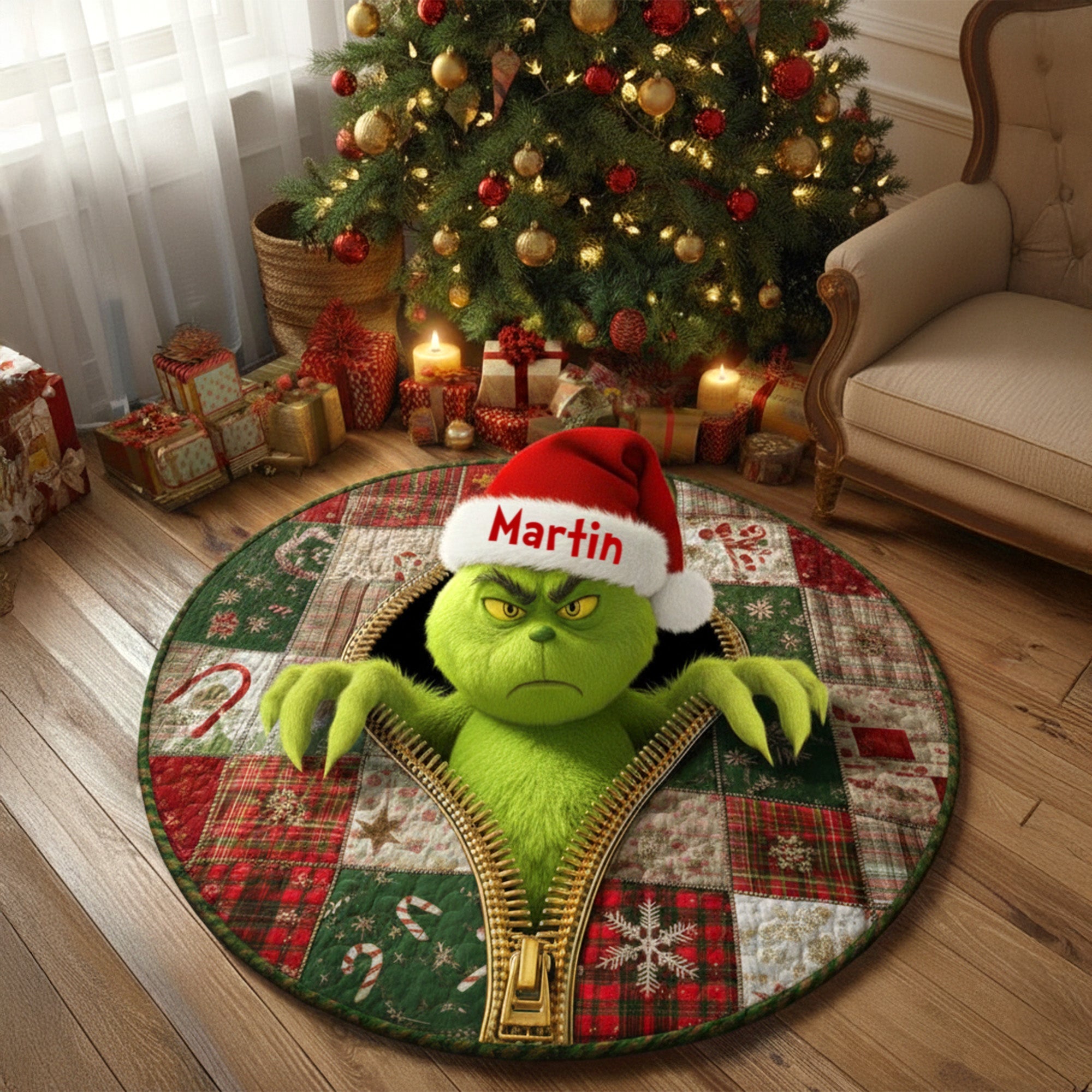 “Bring Holiday Cheer!” Personalized Christmas Fun Quilted Round Mat - Custom Gifts for Friends & Family Doormat PopCulturePrints