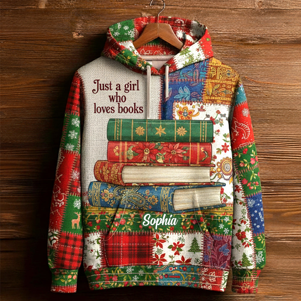 Just a Girl Who Loves Books Hoodie - Personalized Gift for Book Lovers AOP Products PopCulturePrints
