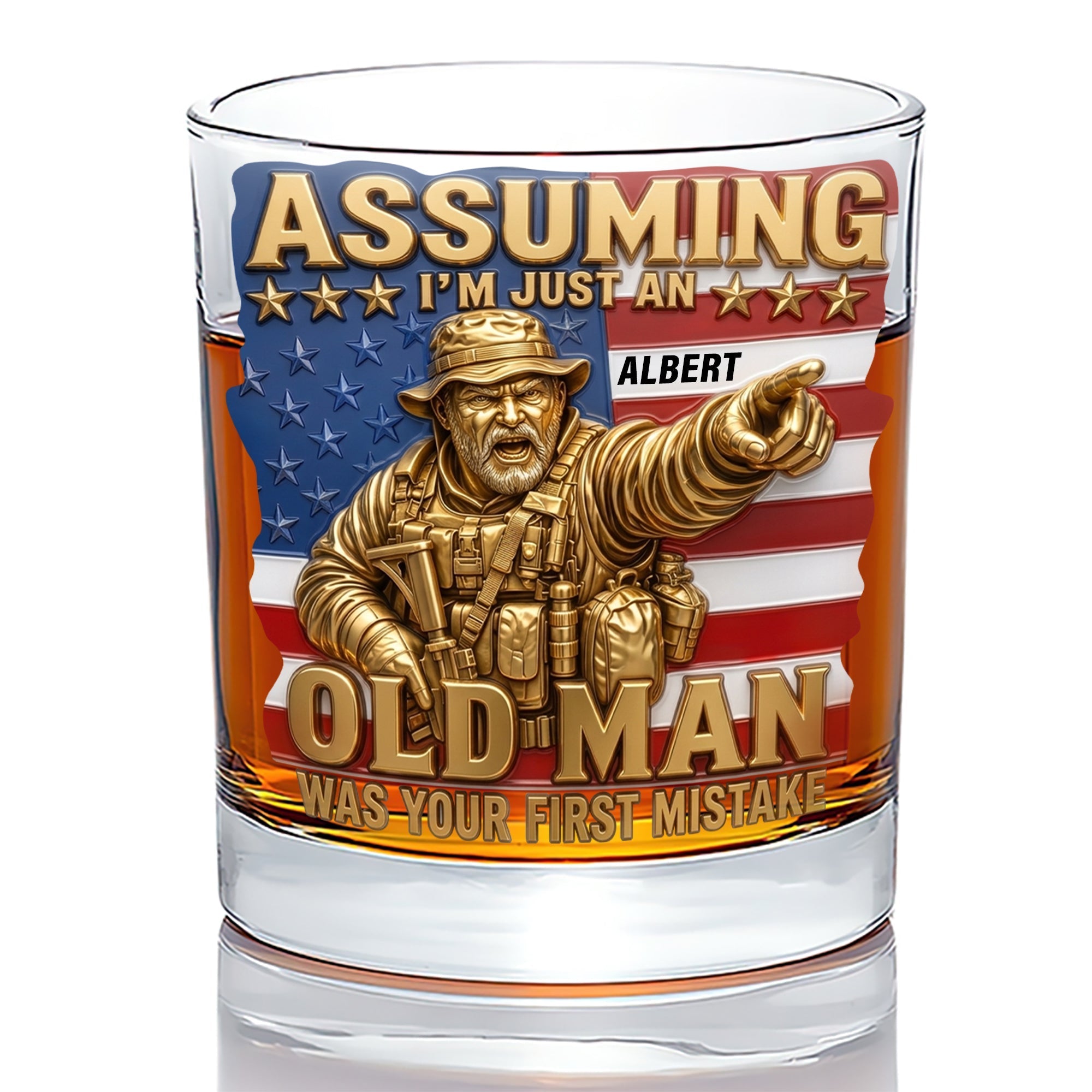 Assuming I'm Just an Old Man - Funny Veteran Round Glass - Personalized Gift for Veterans