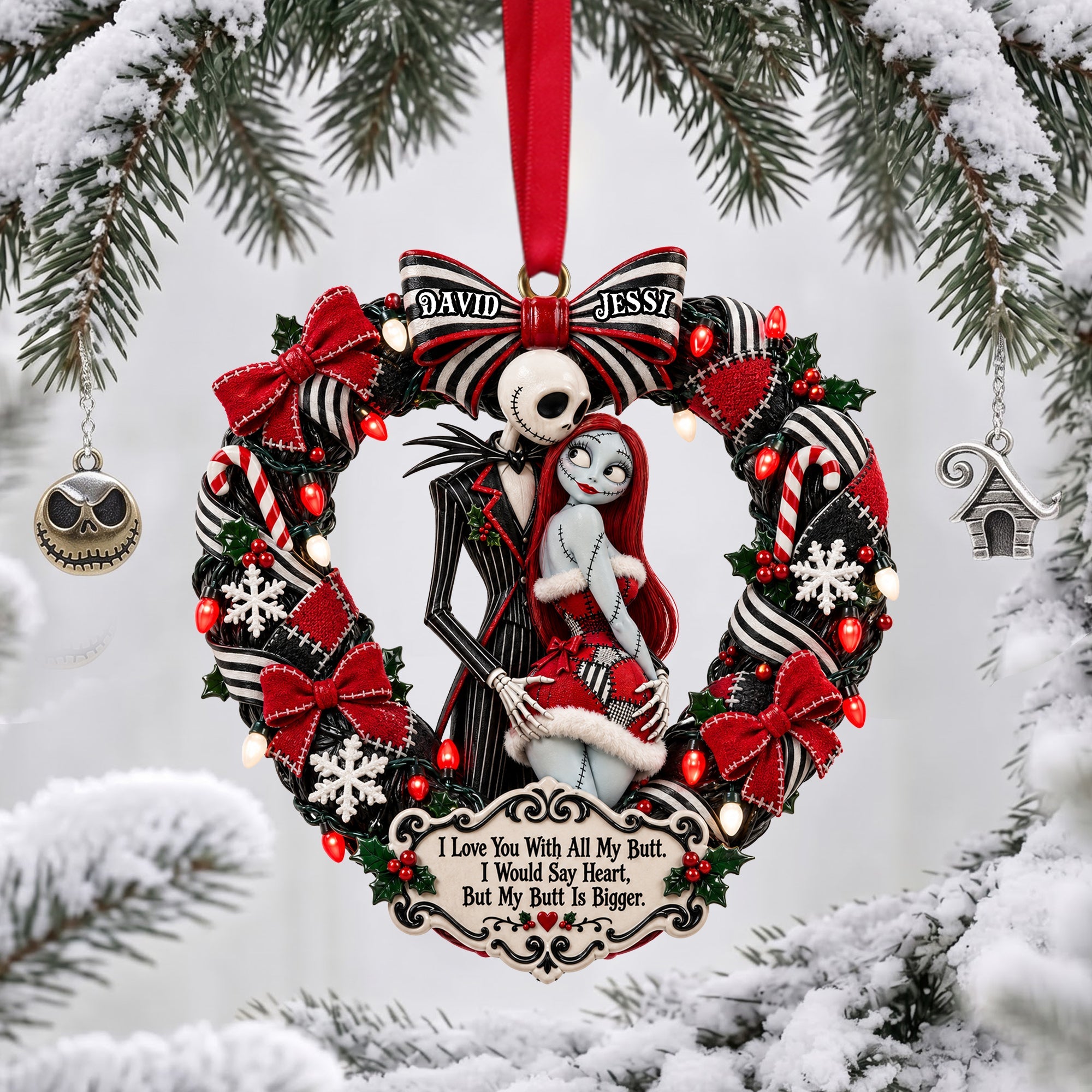 "I Love You With All My Butt" - Spooky Naughty Couples Acrylic Ornament - Personalized Christmas Gift for Couples Ornament PopCulturePrints