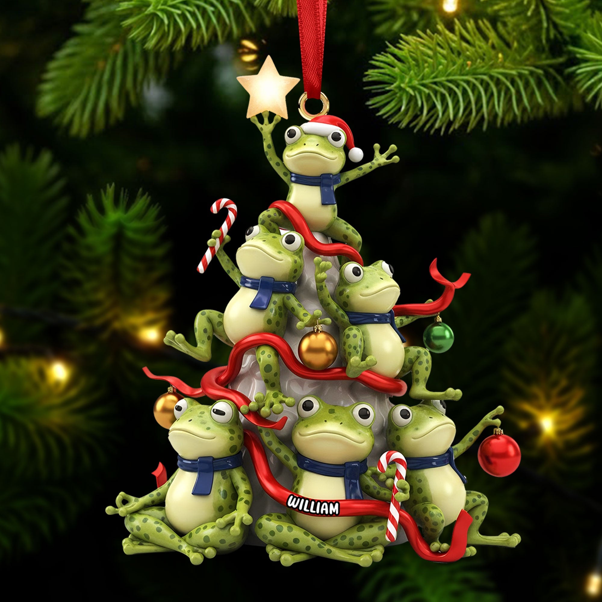 Hop Into the Holidays! - Personalized Funny Frog Ornament Ornament PopCulturePrints