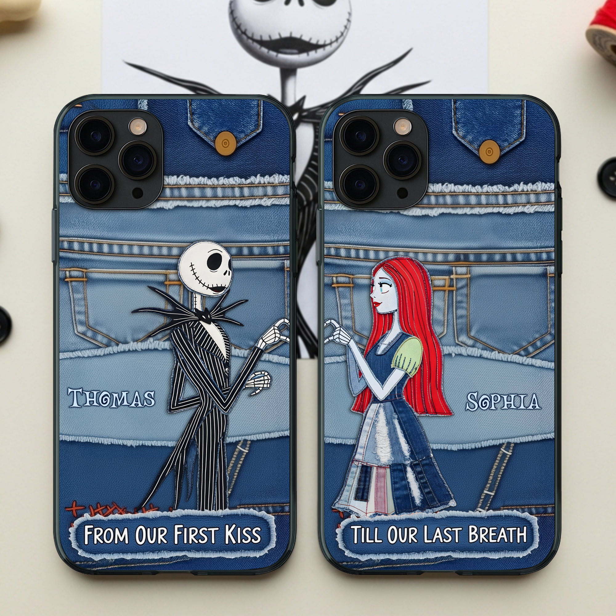 "From Our First Kiss to Till Our Last Breath" - Unique Horror Couple Phone Case - Personalized Gifts for Couples Phone Case PopCulturePrints