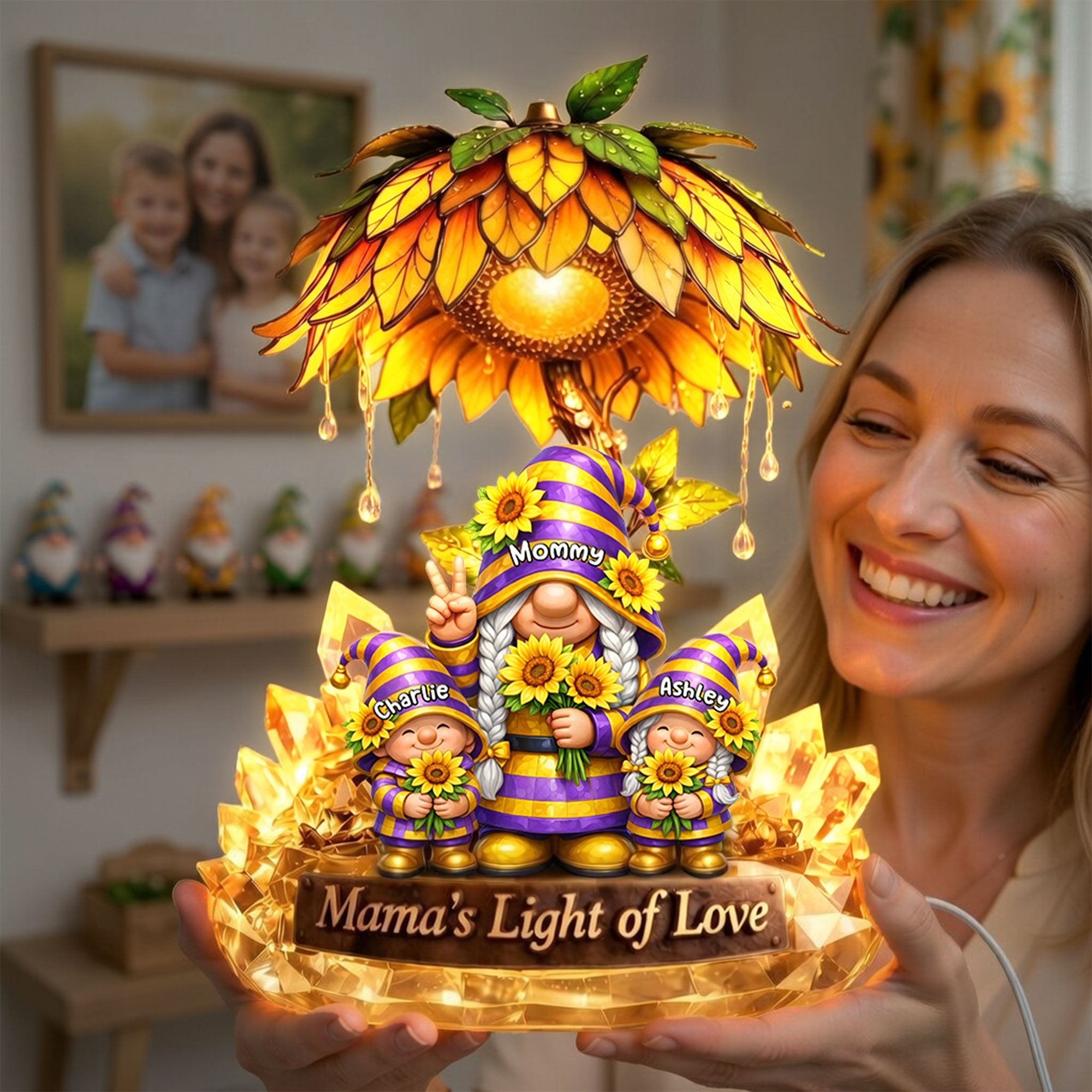 Bring Joy to Mom & Grandma - Personalized Gnome Sunflower Acrylic Light Box Light Box PopCulturePrints