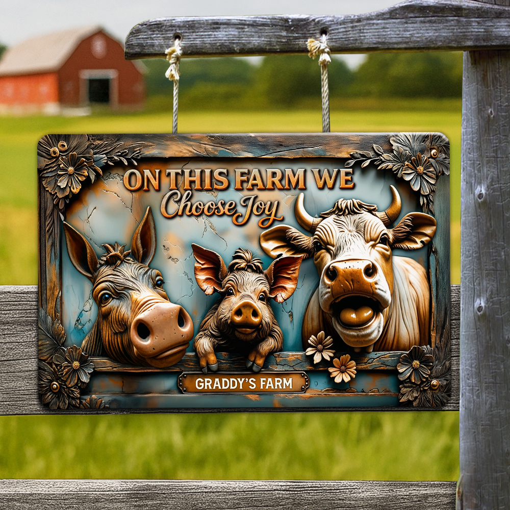 Choose Joy with Fun Farm Animals Metal Sign - Personalized Gifts for Farmers Metal Signs PopCulturePrints