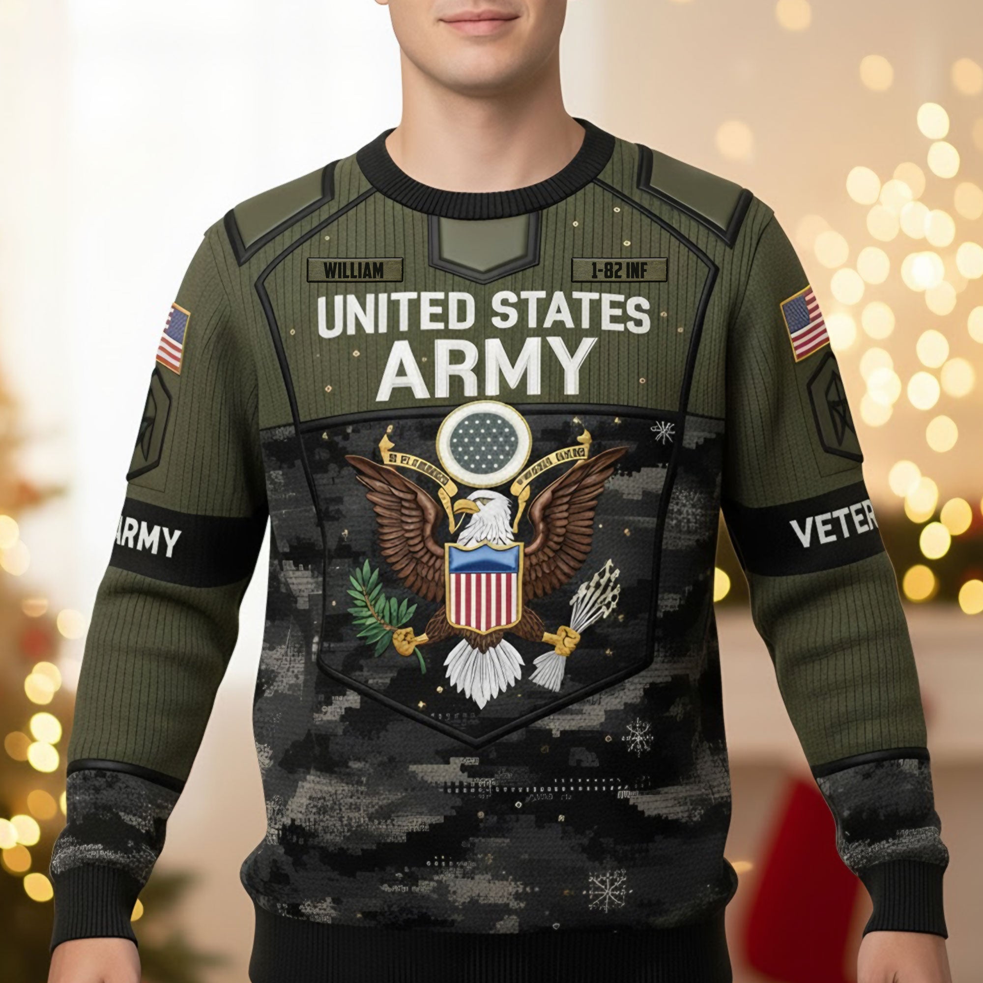 Honor Their Service with Our Military Knitted Ugly Sweater - Personalized Gift for Veterans AOP Products PopCulturePrints