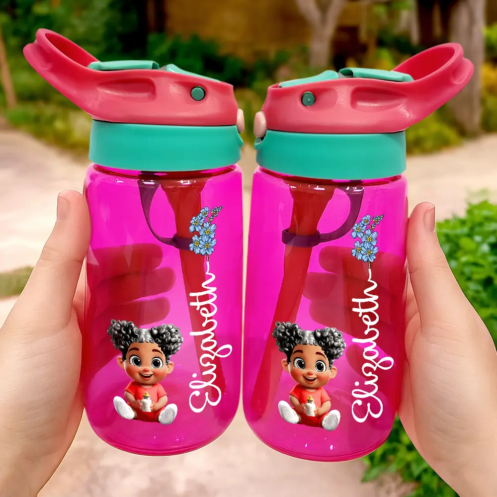 Personalized Kids Water Bottle With Straw - Birth Flower Design for Joyful Hydration Kids Water Bottle With Straw PopCulturePrints