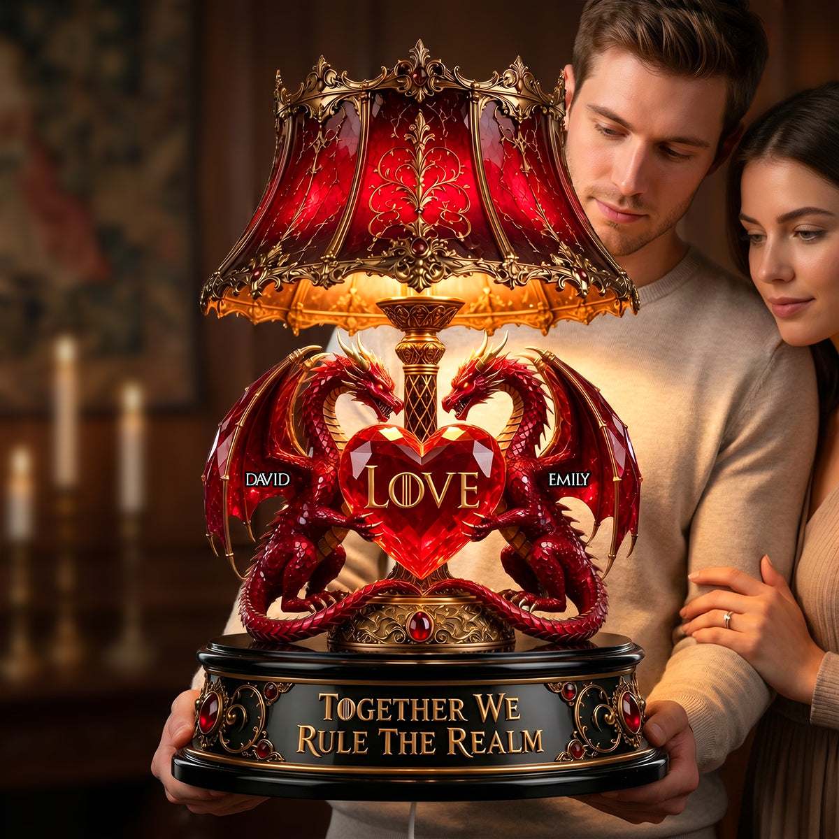 Together We Rule the Realm - Dragon Couple Acrylic Light Box - Personalized Gift for Couples Light Box PopCulturePrints