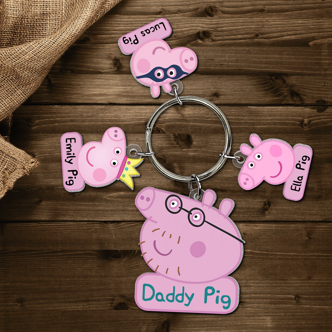 Custom Piggy Family Keychain for Dad Keychains PopCulturePrints