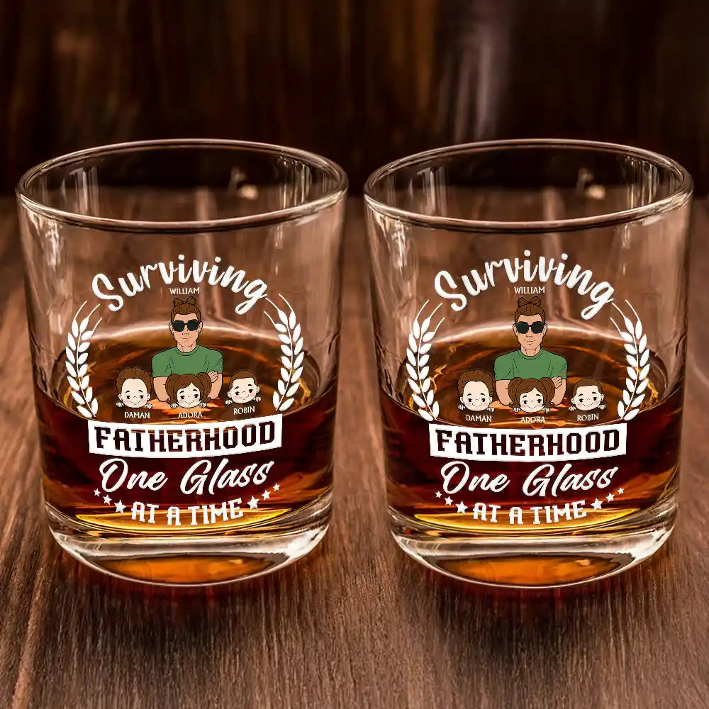 Surviving Fatherhood - Personalized Whiskey Glass Whiskey Glass PopCulturePrints