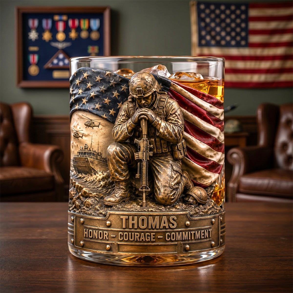 Freedom & Honor Round Glass Personalized Gifts For Veteran 03TODH270526 Glass PopCulturePrints