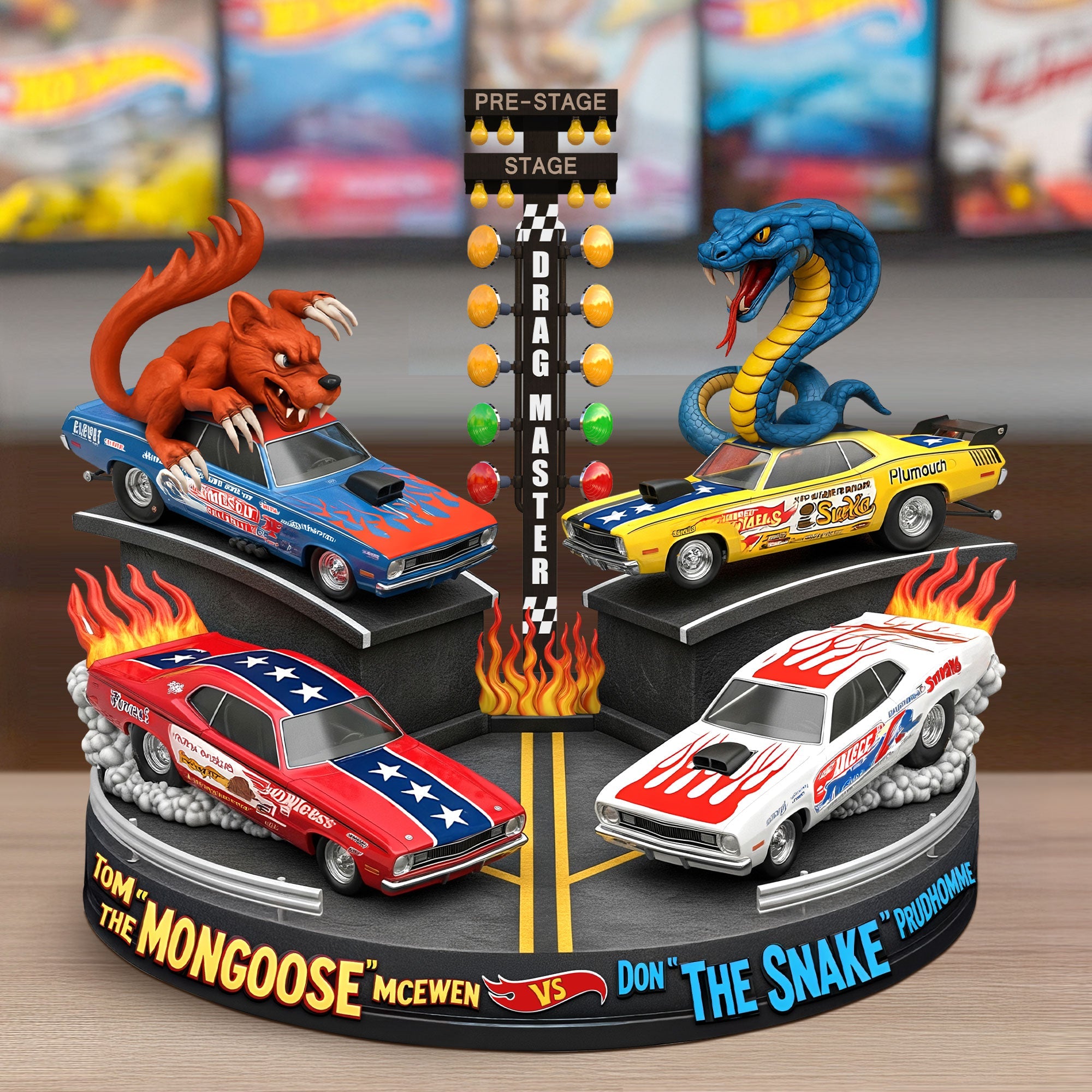 Ignite the Race: Festive Burnout Showdown – Custom Drag Racing Gifts for Gearheads Shaped Plaques PopCulturePrints