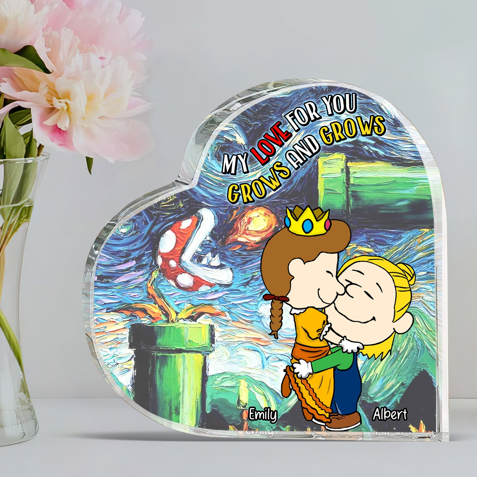 Personalized Heart Shaped Acrylic Plaque - My Love Grows Shaped Plaques PopCulturePrints