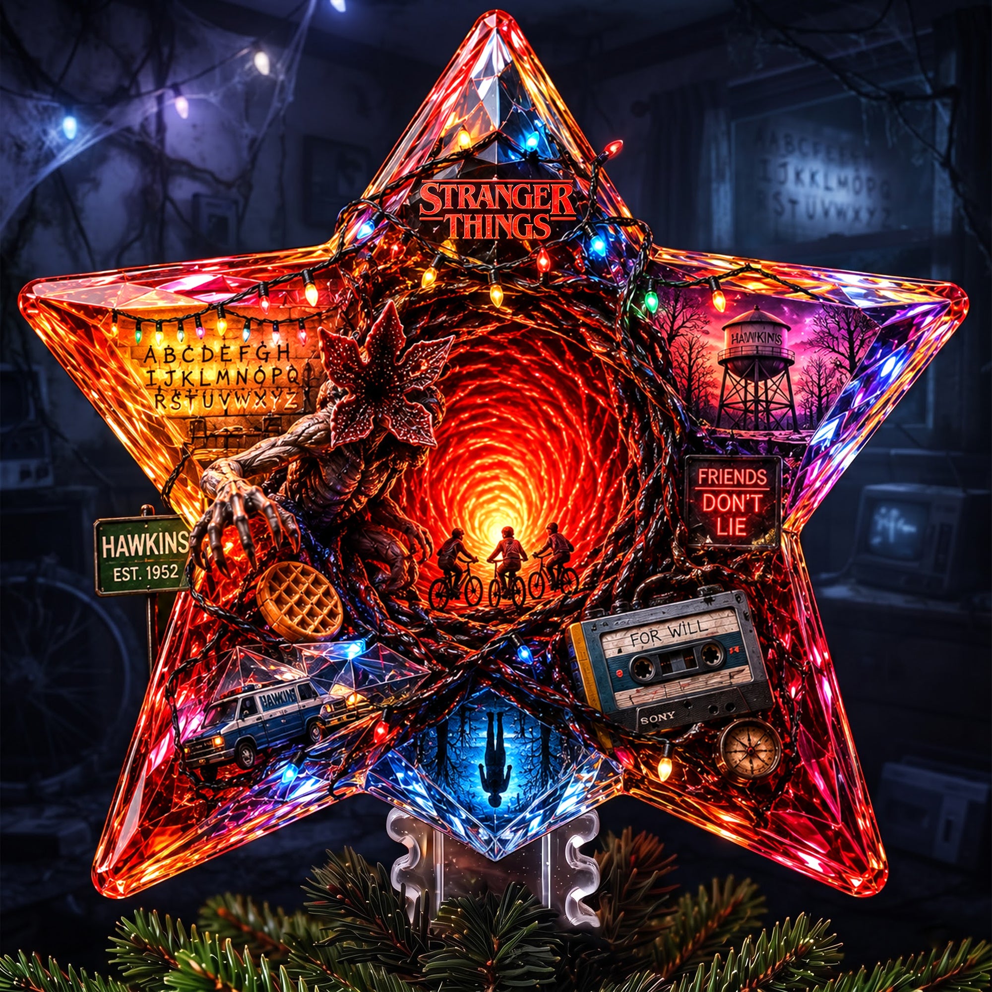 Illuminate Your Holidays with the Deep World Star Tree Topper - Personalized Gift for Fans of Stranger Things