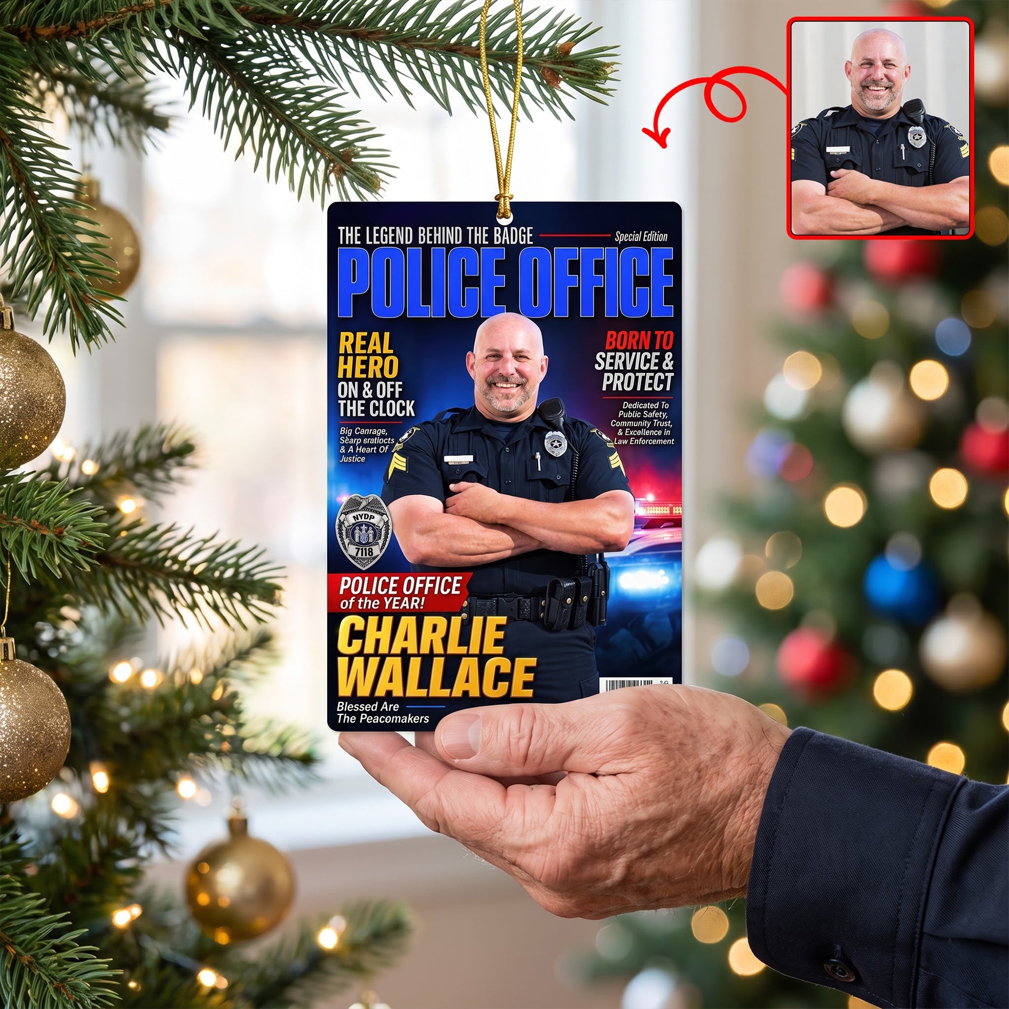 “Real Hero On and Off the Clock” - Police Officer Christmas Ornament - Personalized Gift for Law Enforcement Enthusiasts Ornament PopCulturePrints