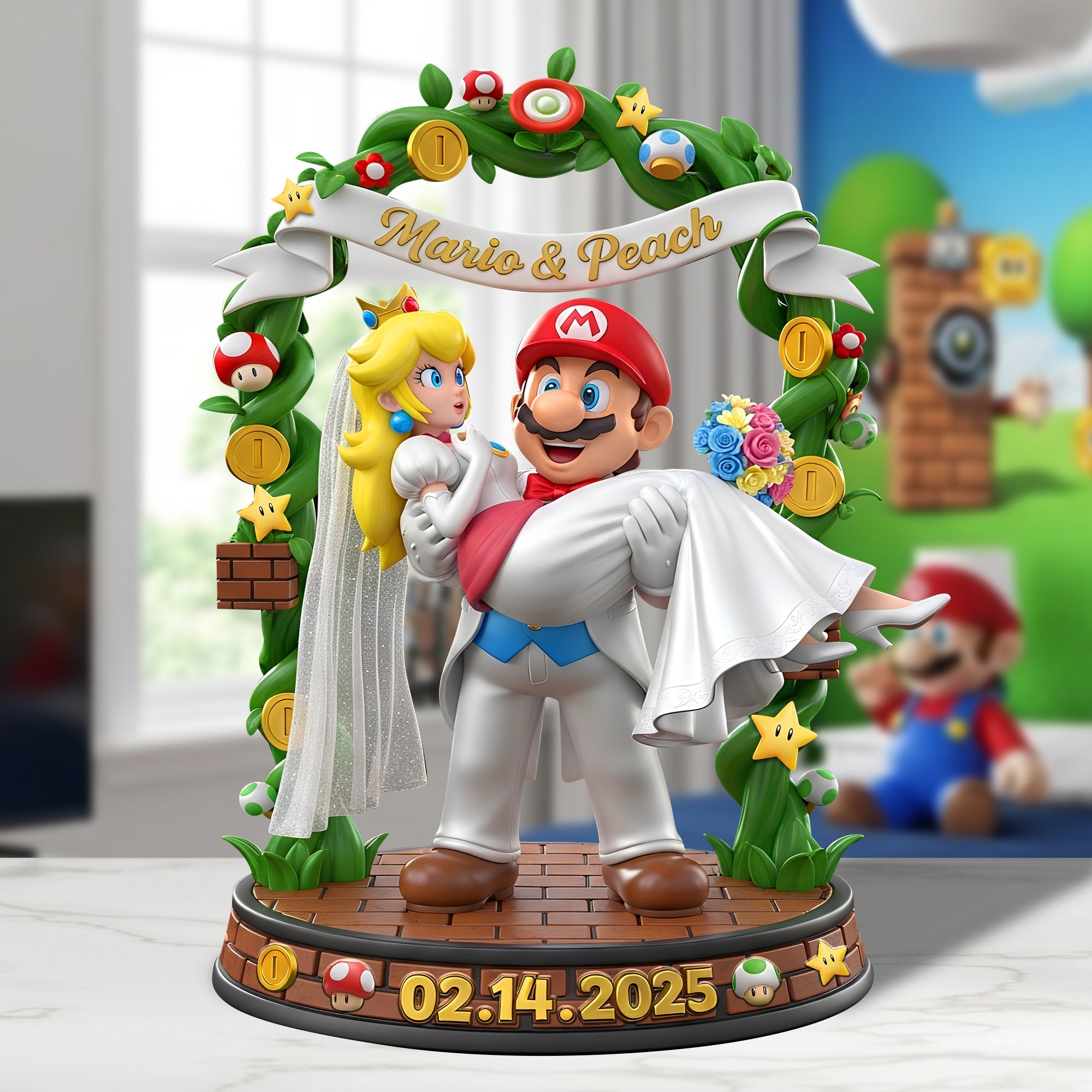 Celebrate Love: Mario & Peach Wedding Couple - Personalized Acrylic Plaque Shaped Plaques PopCulturePrints