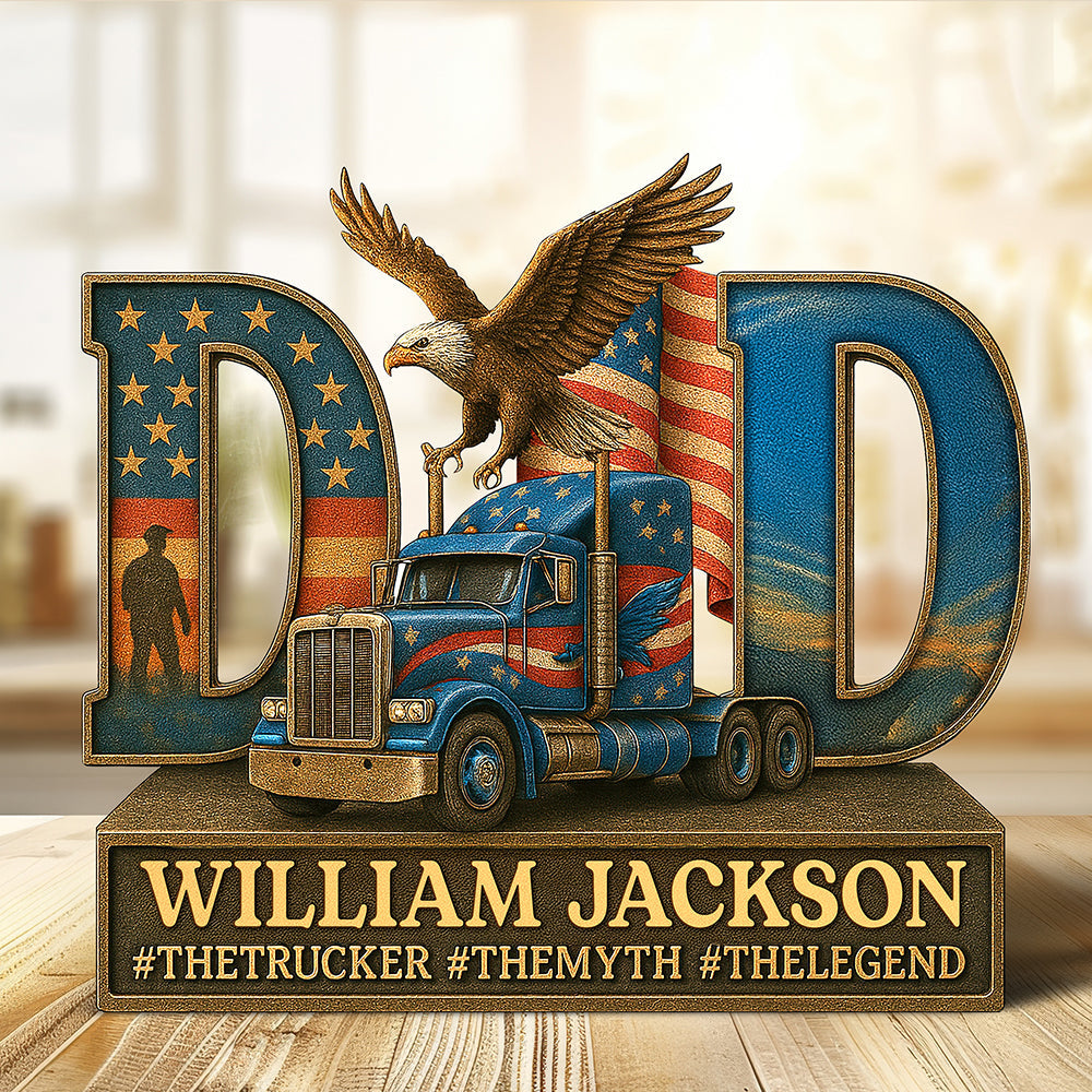 "Honor the Journey: Trucker Dad Acrylic Plaque - Personalized Gifts for Dad, Grandpa, and Truck Enthusiasts" Shaped Plaques PopCulturePrints