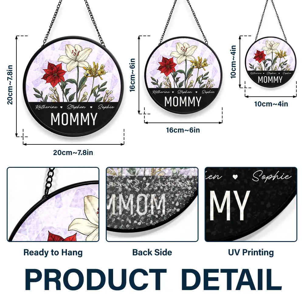 "Nana's Blooming Joy" - Personalized Stained Glass Suncatcher - A Meaningful Gift for Grandma, Mom, and Loved Ones Suncatcher Ornament PopCulturePrints