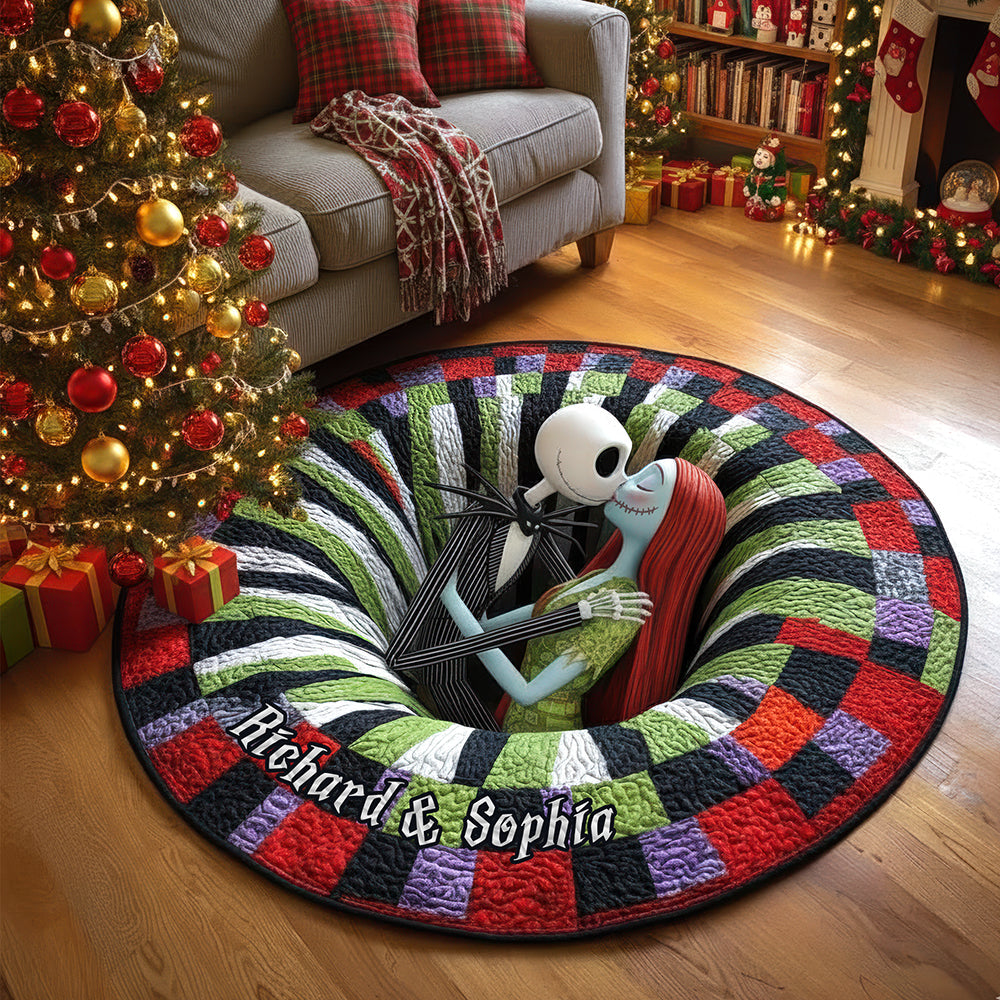 “Embrace the Spooky Side of Love” - Spooky Love Quilted Round Mat - Personalized Gift for Couples Doormat PopCulturePrints