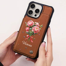 Load image into Gallery viewer, “Blossoms of Joy” - Personalized Birth Flower Bouquet Leather Flip Wallet Phone Case Leather Flip Wallet Phone Case PopCulturePrints

