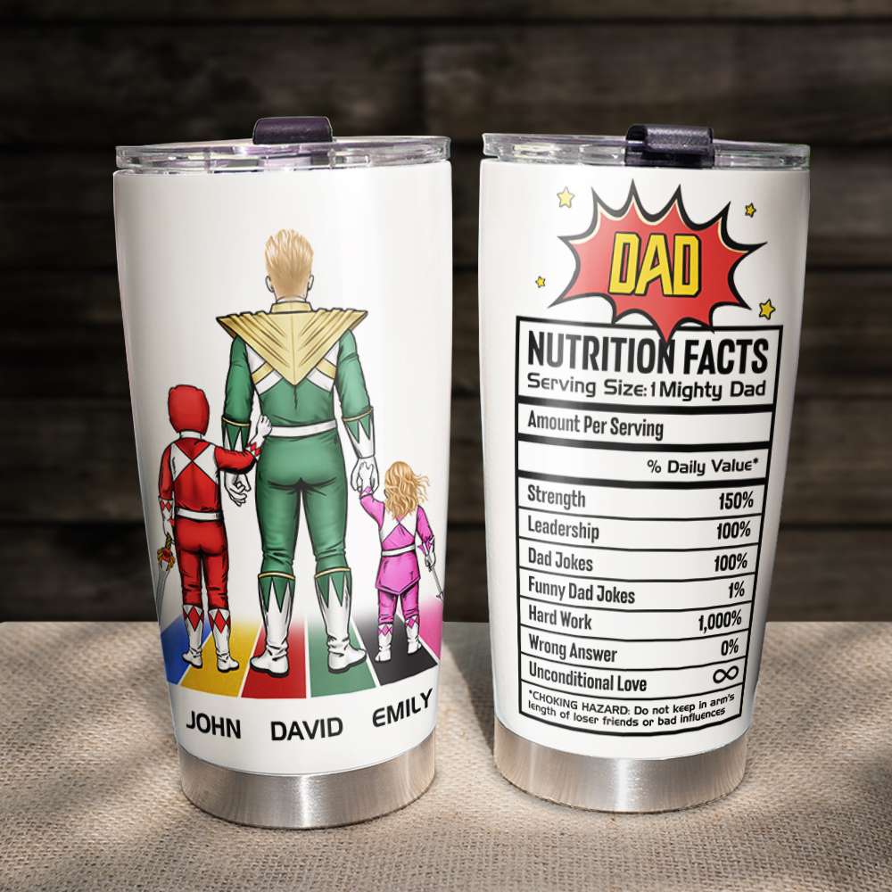 Personalized Super Dad Nutrition Facts Tumbler - Custom Gift for Father's Day