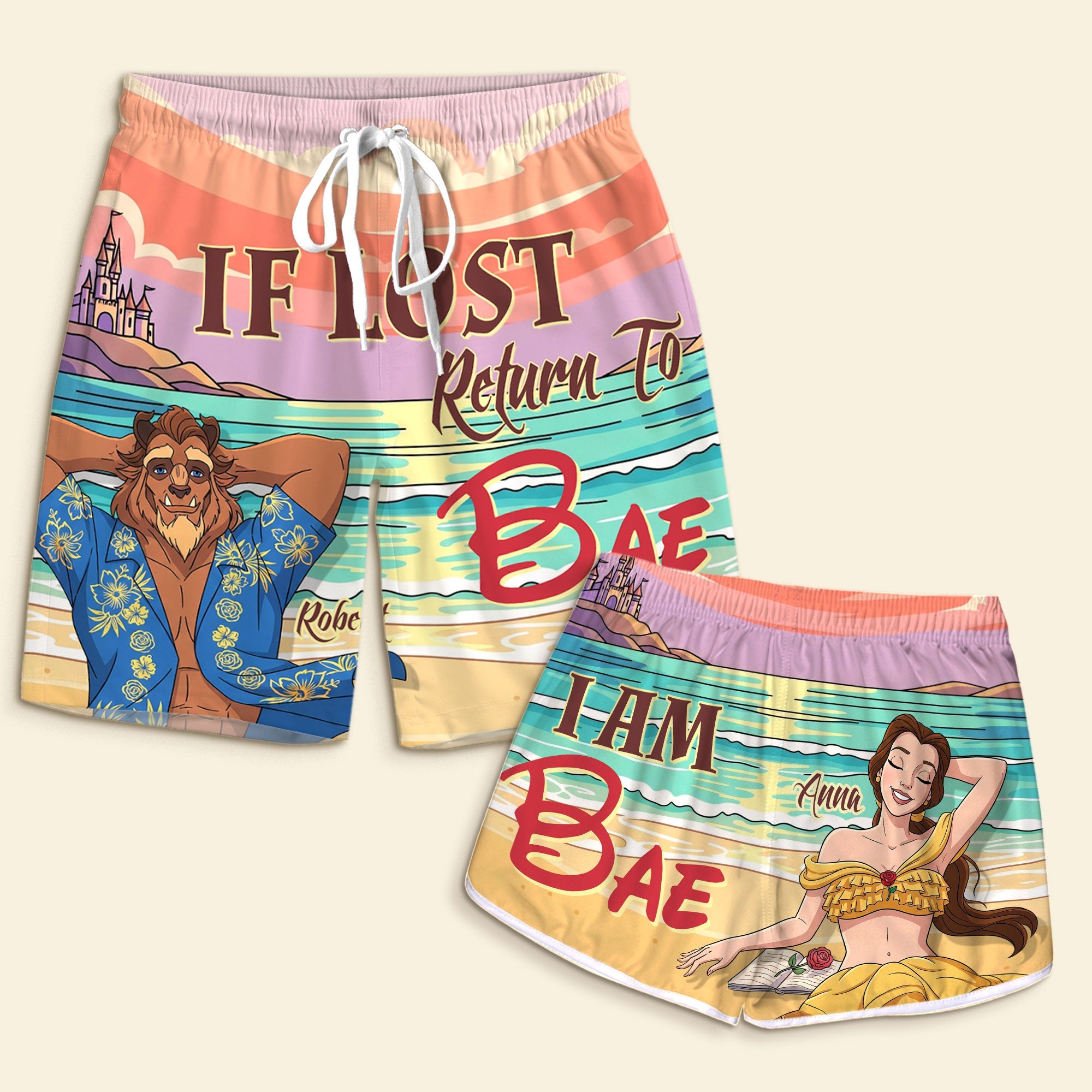 If Lost, Return To Bae - Personalized Summer Fairy Tale Couple Beach Shorts Shorts and Pants PopCulturePrints