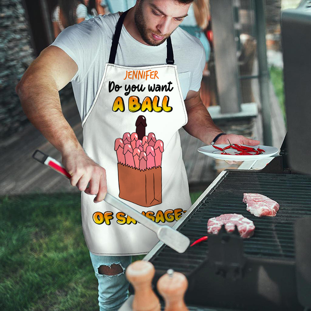 Personalized Fun Apron for Couples: 'Do You Want A Ball Of Sausage?' Aprons PopCulturePrints
