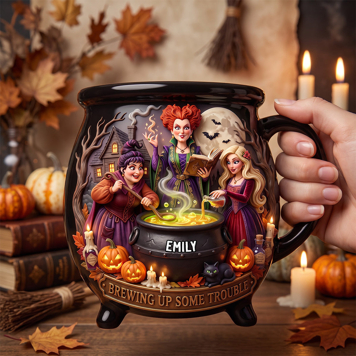 Witchy Sisters Cauldron Mug - Personalized Halloween Gift for Friends and Family Cauldron Mug PopCulturePrints