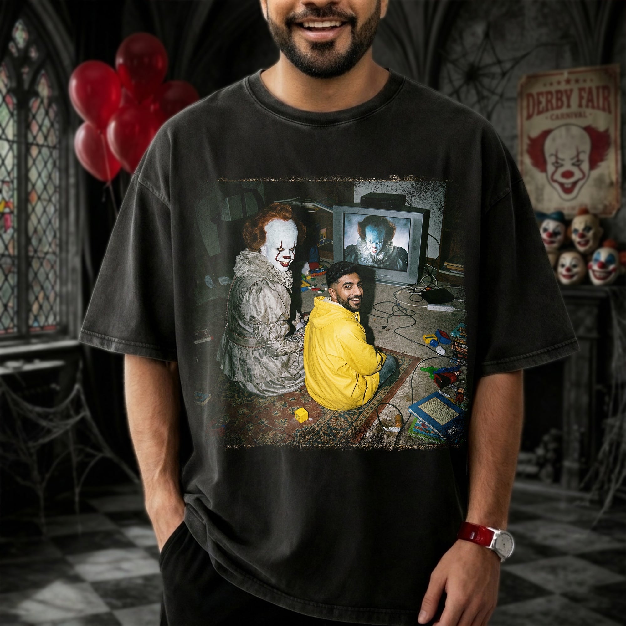 Embrace the Spook: Fun and Scary Washed T-Shirt - Custom Photo Gift for Horror Lovers Shirts PopCulturePrints
