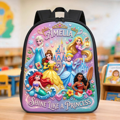 Shine Like a Princess - Personalized Lovely Fantastical Princess School Bag for Kids Backpack PopCulturePrints