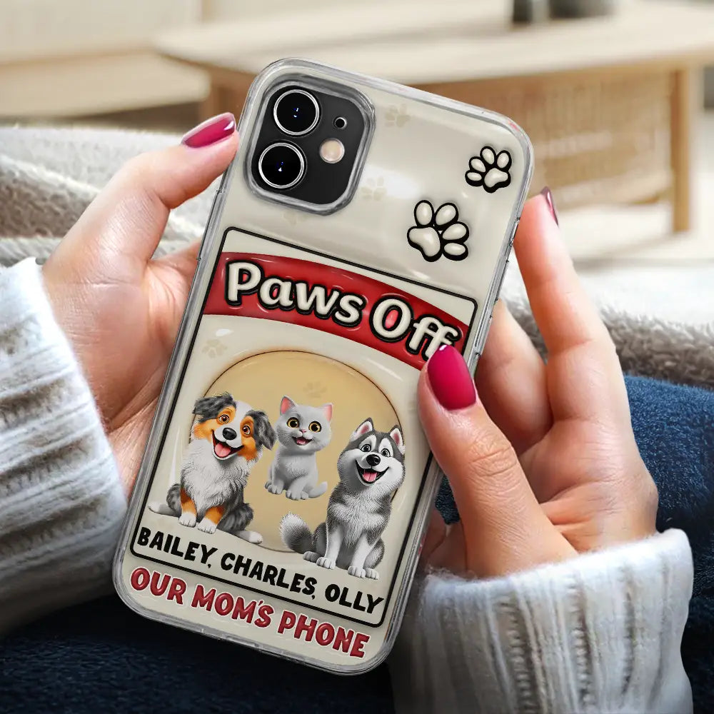 Paws Off Mom Dad Dog Cat Pet Lover - Personalized Clear Phone Case Clear Phone Case PopCulturePrints