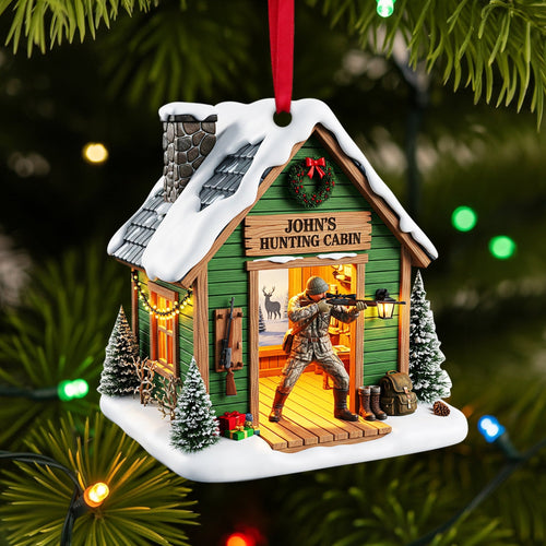 Hunting Cabin Christmas Ornament - Personalized Gift for Hunters Ornament PopCulturePrints