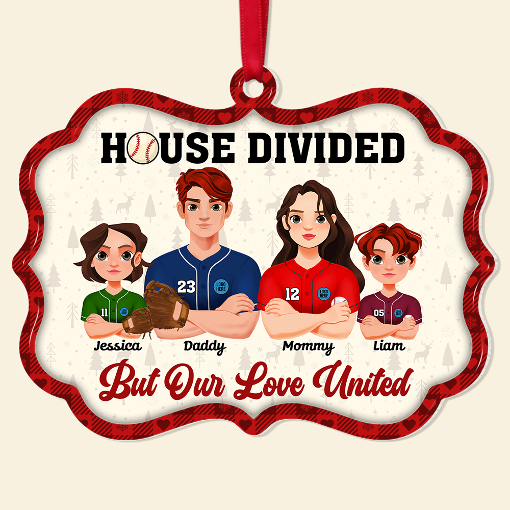 Personalized Baseball Family Christmas Ornament - House Divided, United in Love Ornament PopCulturePrints