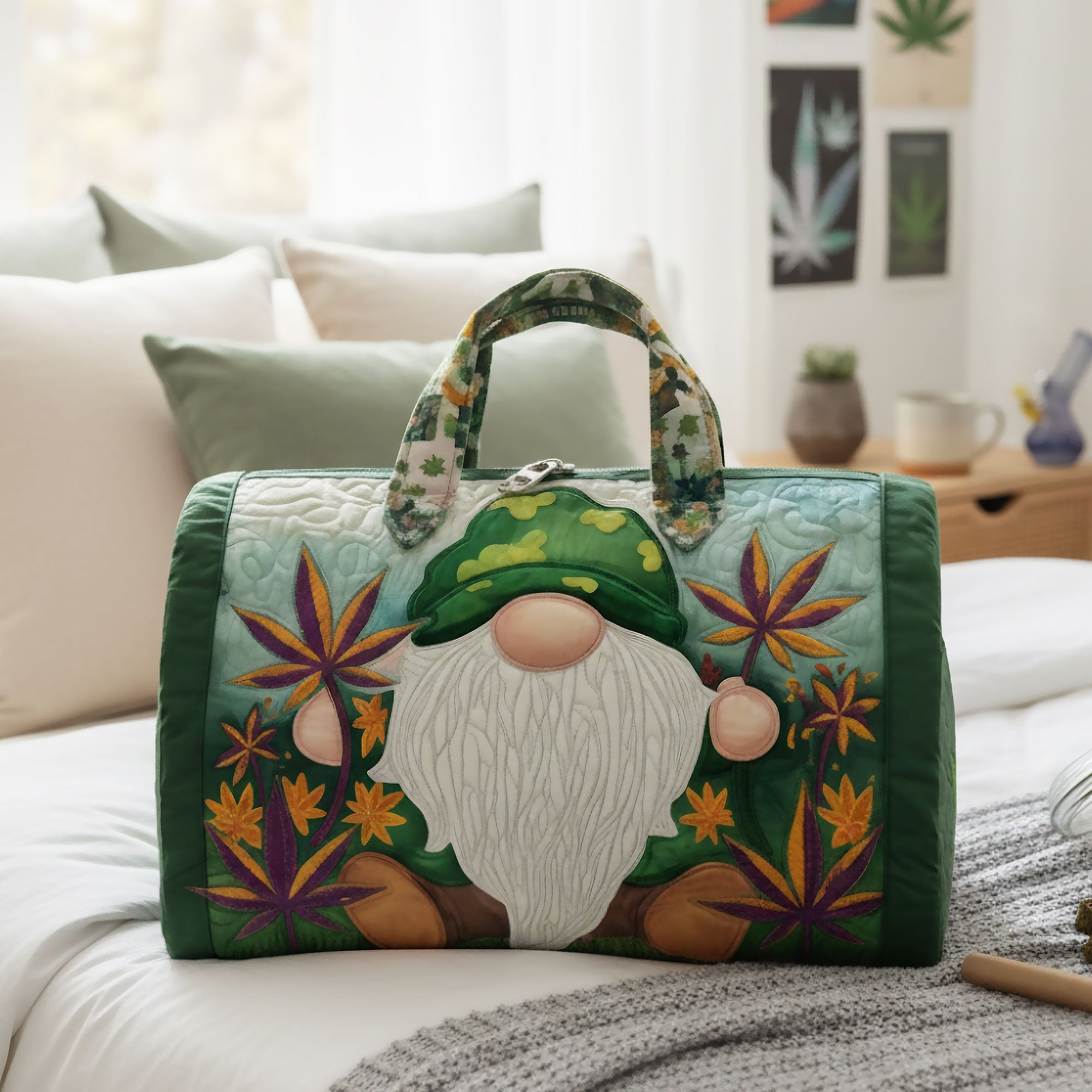 "Celebrate Your Unique Style with a Chill Gnome Duffle Bag" - Personalized Quilted Duffle Bag for Gnome Lovers Quilted Duffle Bag PopCulturePrints
