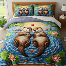 Load image into Gallery viewer, &quot;Love is in the Air - Otter Quilt Bedding Set, Personalized Gift for Couples&quot; Blanket PopCulturePrints
