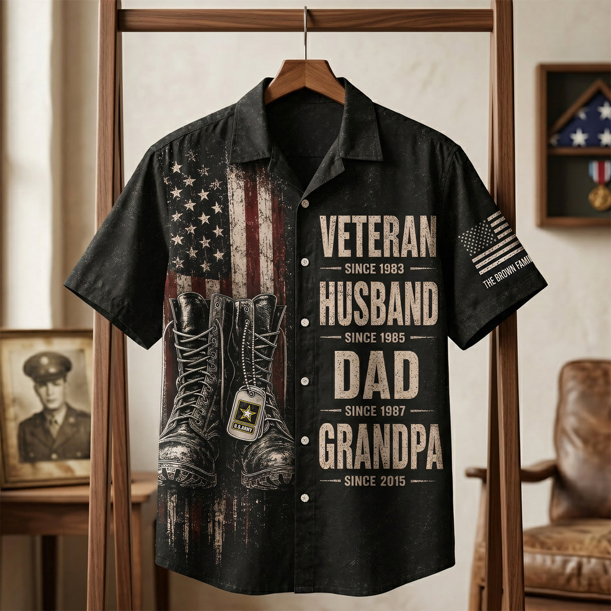 Honor Your Hero: Personalized Patriotic Veteran Dad Hawaiian Shirt - Perfect Gift for Dads and Grandpas Hawaiian Shirts PopCulturePrints